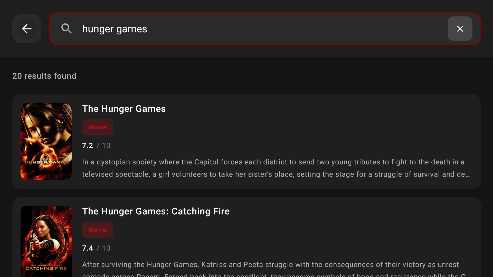 KiduyuTV movie and TV show search screen