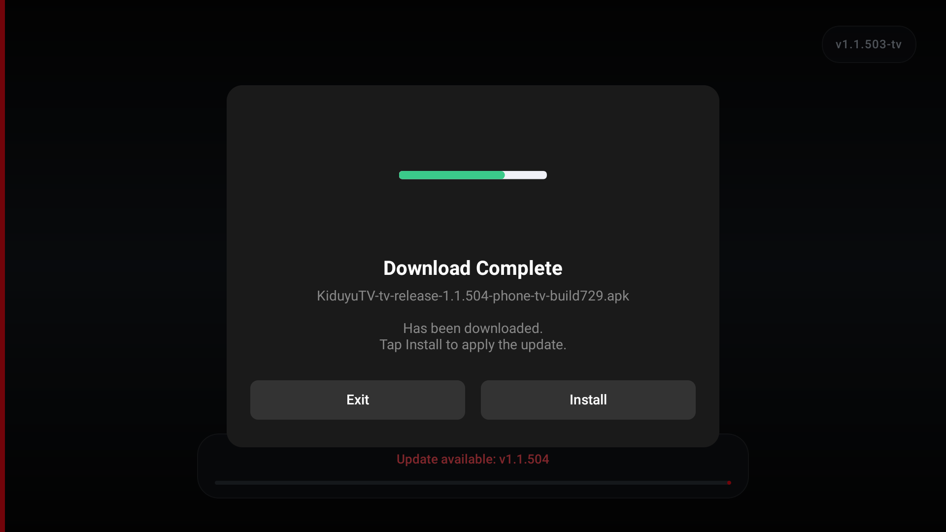 KiduyuTV application update download complete